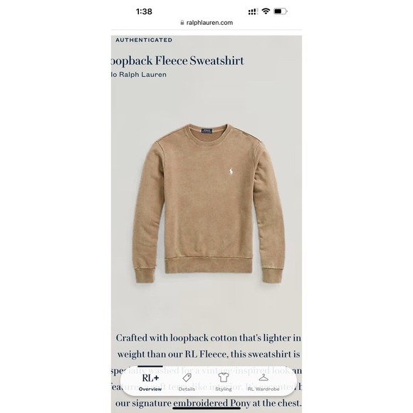 polo ralph lauren sweatshirt crewneck Loop back Fleece Men Size XL TG - Picture 12 of 13
